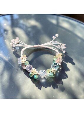 Raw Fluorite Knotted Bracelet Adjustable Cord Fairycore Crystal Jewelry Floral